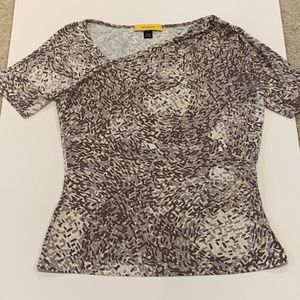 St. John Yellow Label  Short Sleeve Asymmetrical Top with Abstract Print, M